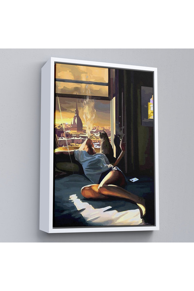 Limitless Ζωγραφική με γυαλί με ξύλινο πλαίσιο - Γυναίκα που καπνίζει σε KeLMTTTÇ.KNV-7800