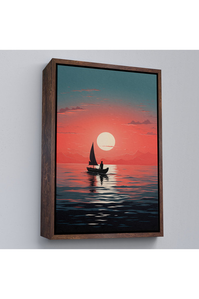 Oxyteez Pictură cu barca cu pânze în ocean cu cadru din lemn-7629
