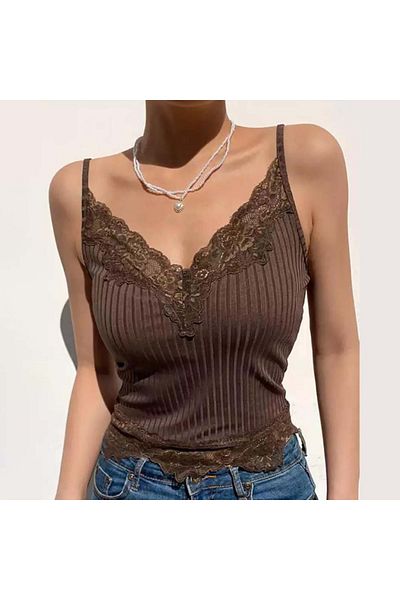 Köstebek Γυναικείο T-shirt με Δαντέλα Κεντημένο Καφέ λουράκι