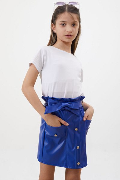 Cansın Mini Fusta de piele albastru bleumarin pentru fete - cu detaliu nasturi și curea 18450