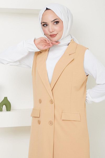 hafsamina Camel Vest Double Suit - HM2497