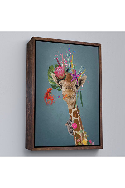 Oxyteez Tablou drăguț cu girafă cu cadru din lemn-7748