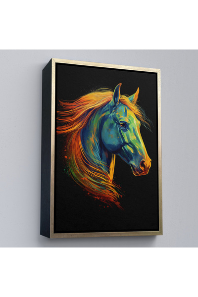 Oxyteez Pictură colorată abstractă de cal cu cadru din lemn-7550