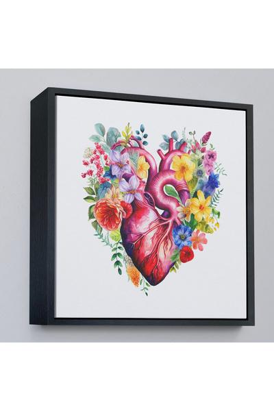 Oxyteez Tablou de inimă înconjurat de flori cu rame din lemn - Cadou Doctor-8325
