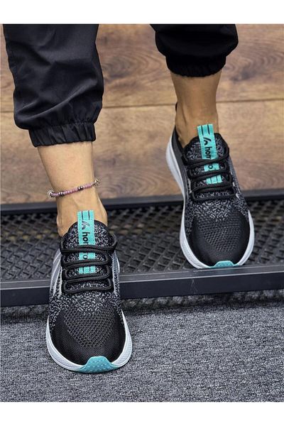homiro Bağcıklı Triko Unisex Spor Ayakkabı-siyah -su Yeşili