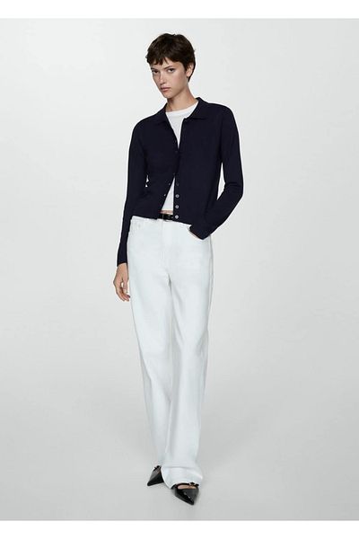 MANGO Woman Cardigan with Polo Collar