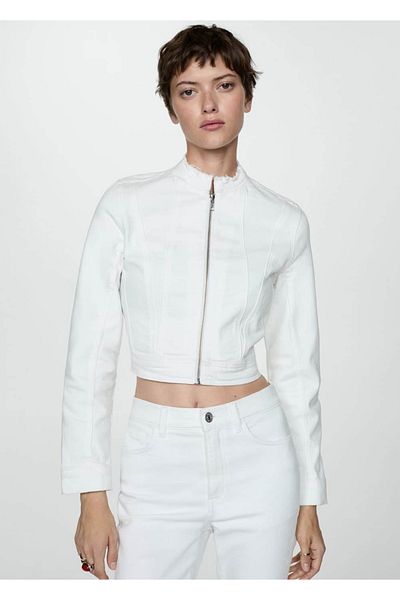 MANGO Woman Džínsový kabát na zips