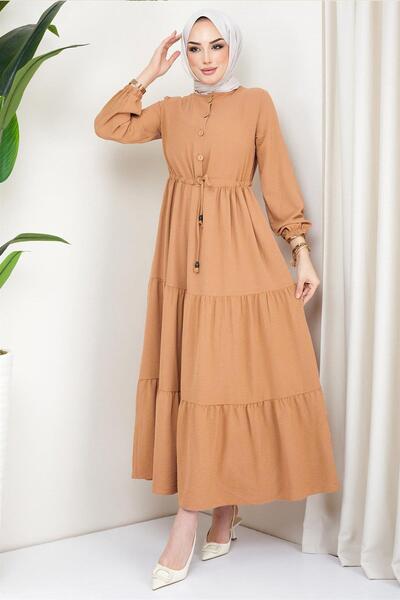 hafsamina Rochie adunată cu nasturi Ayrobin Camel