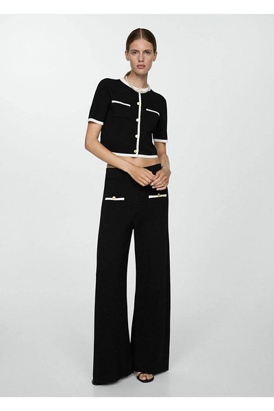 MANGO Woman Cardigan cu mânecă scurtă cu dungi contrastante