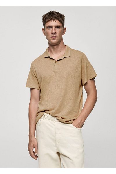MANGO Man Slim fit 100% λινό μπλουζάκι πόλο