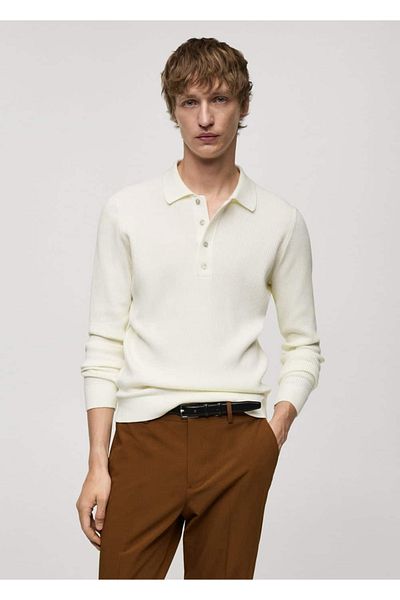 MANGO Man Tricou polo din amestec de bumbac cu nervuri