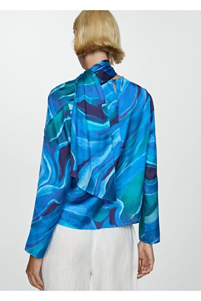MANGO Woman Drape Yakalı Desenli Saten Bluz