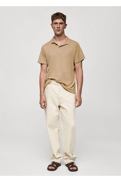 MANGO Man Slim fit 100% λινό μπλουζάκι πόλο