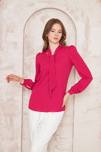 LOVELF Gathered Sleeve Scarf Shirt Fuchsia