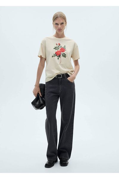 MANGO Woman Tricou din bumbac cu modele florale