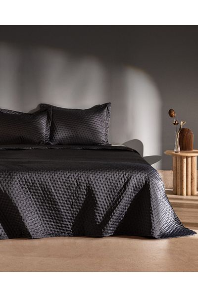 Madame Coco Arles Satin Bedspread Double - Anthracite