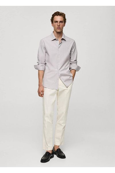 MANGO Man Slim Fit Thin Striped Cotton Shirt