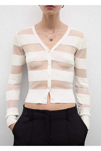 MANGO Woman Semi-Transparent Textured Cardigan