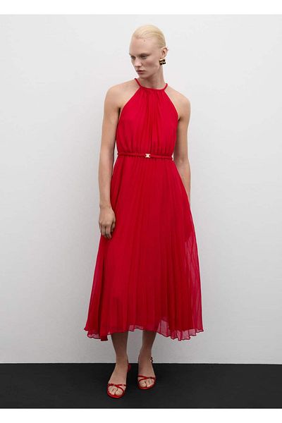 MANGO Woman Pleated Belted Dress