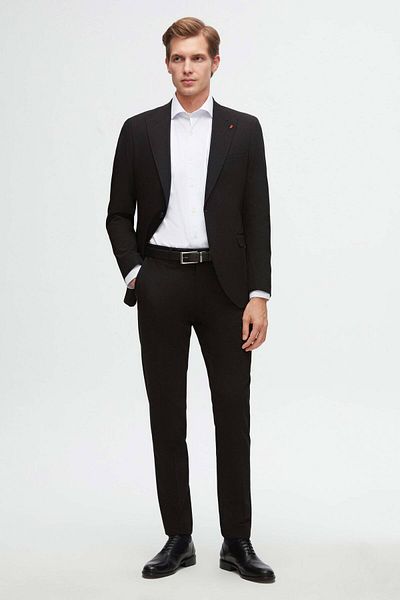 Twn BlackSlimFit Viscose Pointed Collar Suit