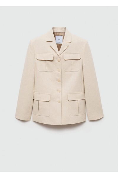 MANGO Woman Cepli pamuklu keten blazer ceket