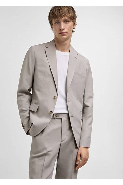 MANGO Man Slim Fit Linen Blend Blazer Jacket