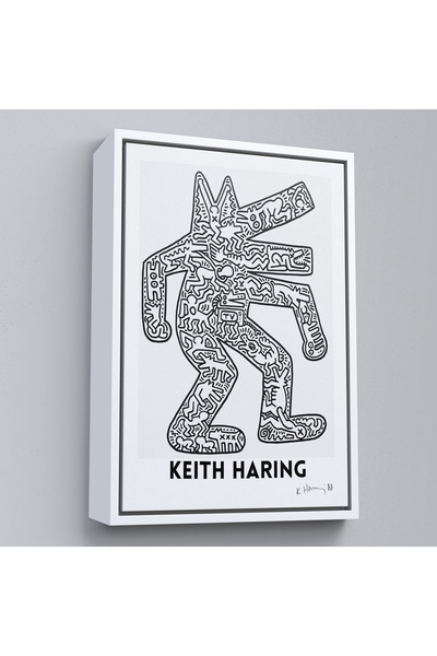 Oxyteez Keith Haring cu cadru din lemn - Pictură câine - Dog-8047