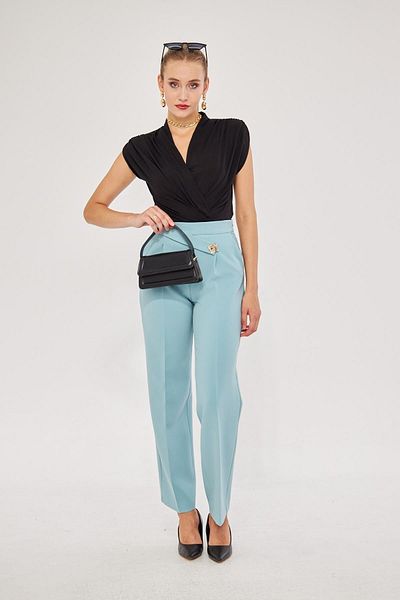 LOVELF Mint Green Square Button Wide Leg Trousers