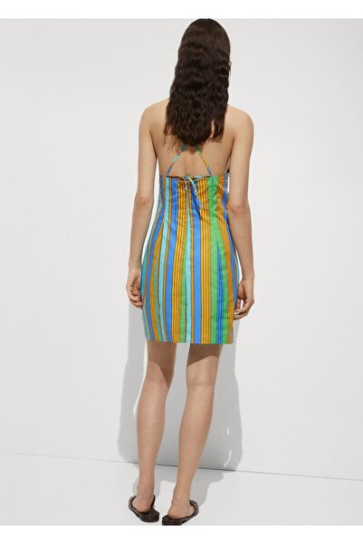 MANGO Woman Çizgi desenli halter yaka elbise