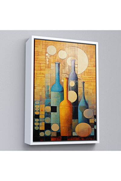 Home Abstract Wine Bottles Painting with Wooden Frame-7539