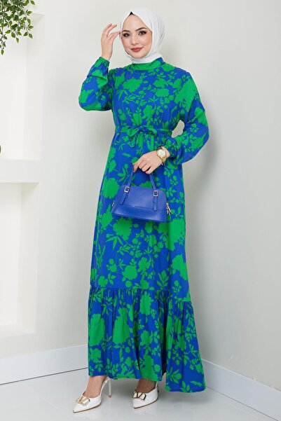 hafsamina Φόρεμα βισκόζης με μοτίβο γαρύφαλλο πράσινο HM2407