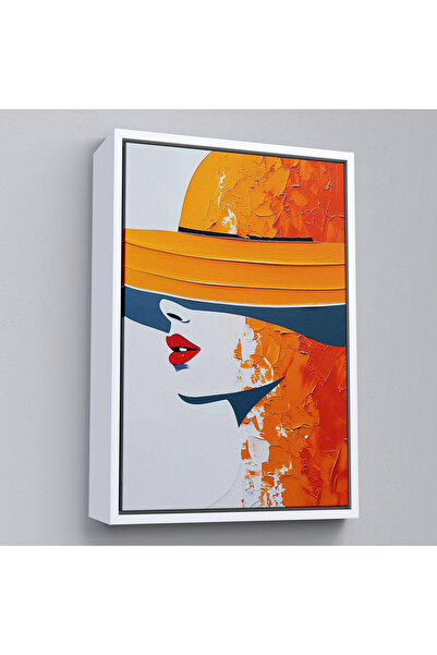 Oxyteez Rama din lemn cu pălărie portocalie Retro pentru femei Tablo-7615