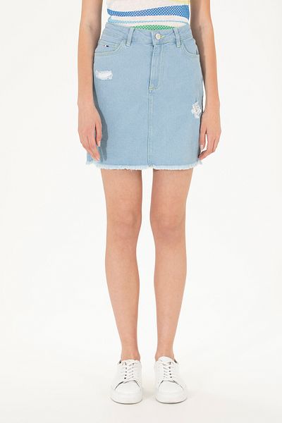 U.S. Polo Assn. Fusta de damă albastru deschis mini lungime jeans 50263755-dn0021