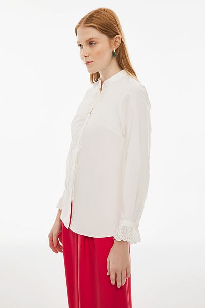 Perspective Ecru Color Felecias Regular Fit Women's Shirt - Fake Sleeves and Shirt Collar