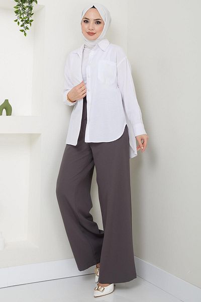 hafsamina Smoked Eyelet Λεπτομερές παντελόνι με κορδόνια HM2431