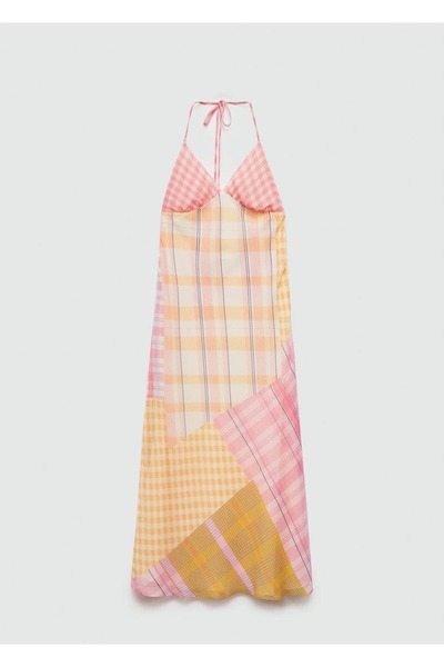 MANGO Woman Desenli halter yaka uzun elbise