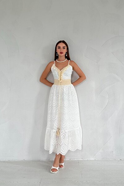 Elbee Fashion Woman Броде сукня на бретельках з бахромою