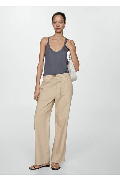 MANGO Woman Elastic Waist Cotton Trousers