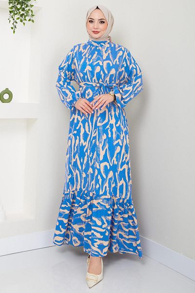 hafsamina Blue Viscose Summer Dress - Mery HM2409