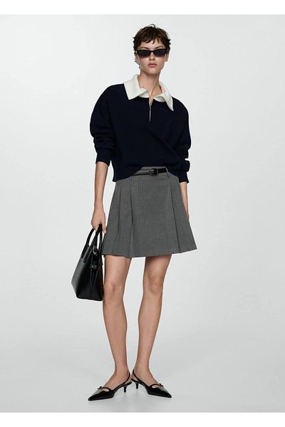 MANGO Woman Pleated Slim Striped Skirt