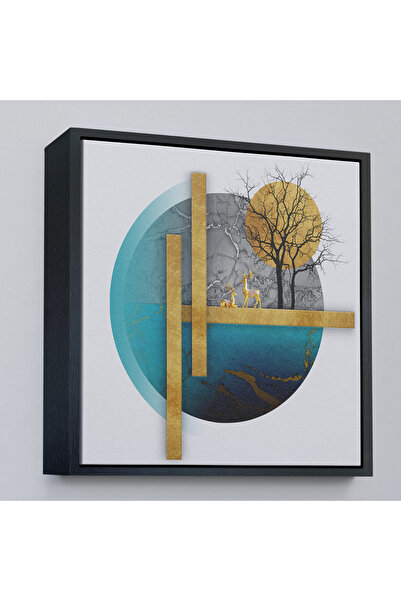 Oxyteez Pictură decorativă cu geometrie abstractă cu cadru din lemn-8308