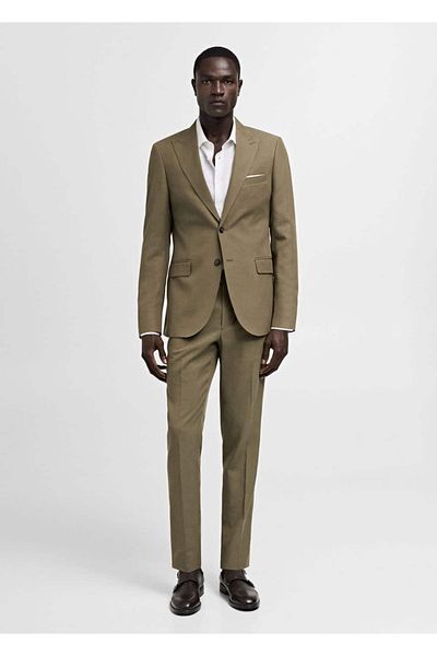 MANGO Man Μπουφάν Blazer από βαμβακερό λινό ύφασμα με λεπτή εφαρμογή