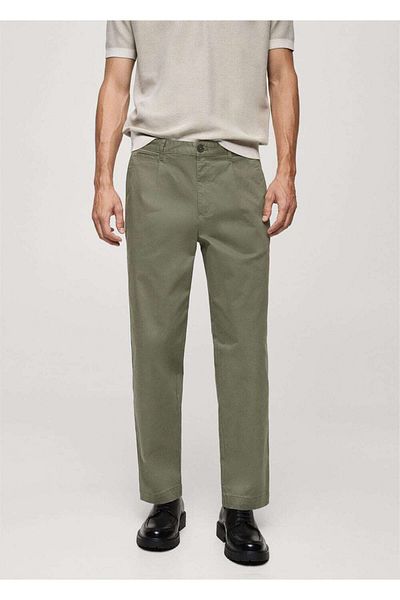 MANGO Man Regular Cut Pleated Cotton Pants