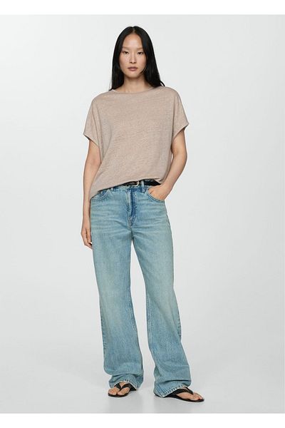 MANGO Woman Tricou din in cu maneca scurta