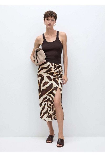 MANGO Woman Animal Print Drape Skirt