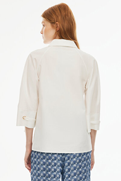 Perspective Ecru Colored Felecias Regular Fit Women's Shirt - Raglan Sleeve and Shirt Collar