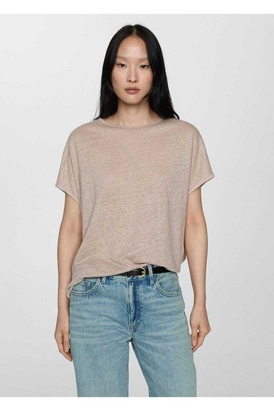 MANGO Woman Tricou din in cu maneca scurta