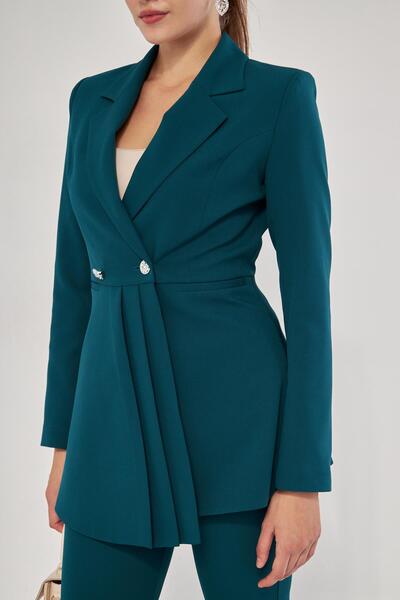 LOVELF Pile Detay 2 Düğme Takım Zümrüt