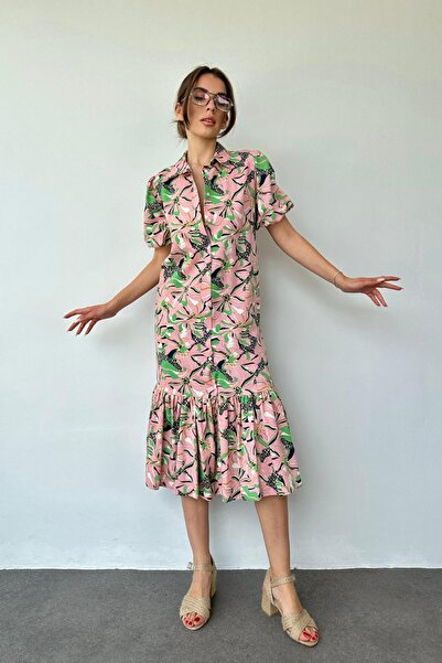 Elbee Fashion Woman Kaiš Haljina sa kragnom od jednog dela
