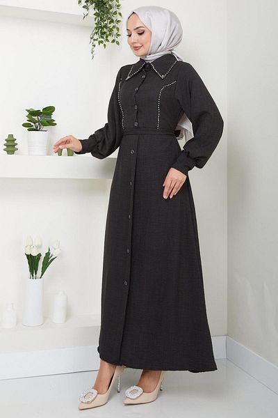 hafsamina Sofia Black Beaded Dress - HM2476